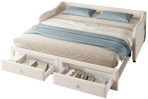 REDOM Kinderbett Daybettt, Tagesbett mit ausziehbarem Kinderbett, Schlafsofa (mit Ausziehfunktion und Stauraum, Leinen, mit Schublade 90x200 cm), ohne Matratze