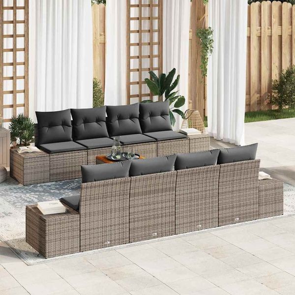 vidaXL Gartensofa-set mit Speicher 9 pcs Grau Poly-Rattan 3356599