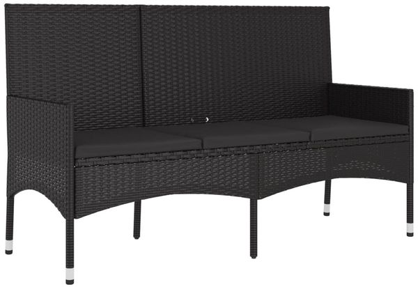 vidaXL Gartenbank 3-Sitzer mit Kissen Schwarz Poly Rattan 319494 Bild 2