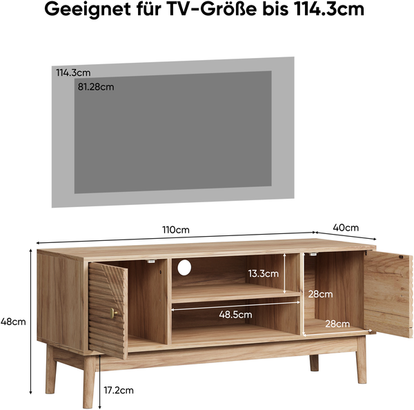 TV-Schrank 110 x 40 x 48 cm in Eichenfarbe, MDF mit Massivholzbeinen, Mid-Century-Farmhouse Bild 5