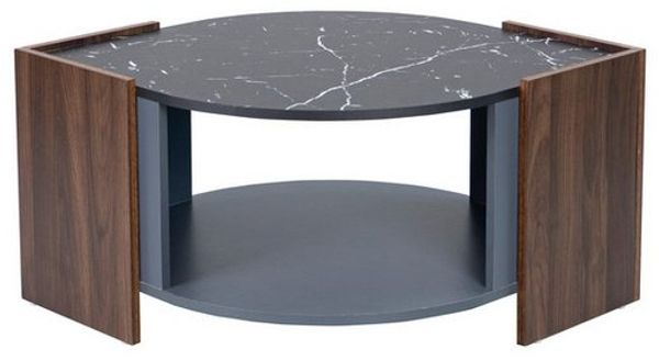 BlingBin Couchtisch Wohnzimmertisch (1-St, aus Marmor und Walnuss), Mit einem großen offenen Lagerraum