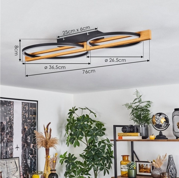 hofstein Deckenleuchte moderne Deckenlampe aus Metall/Holz/Kunststoff in Schwarz/Braun/Weiß, LED fest integriert, 3000 Kelvin, 28 Watt, 1050 Lumen, 3000 Kelvin Bild 3