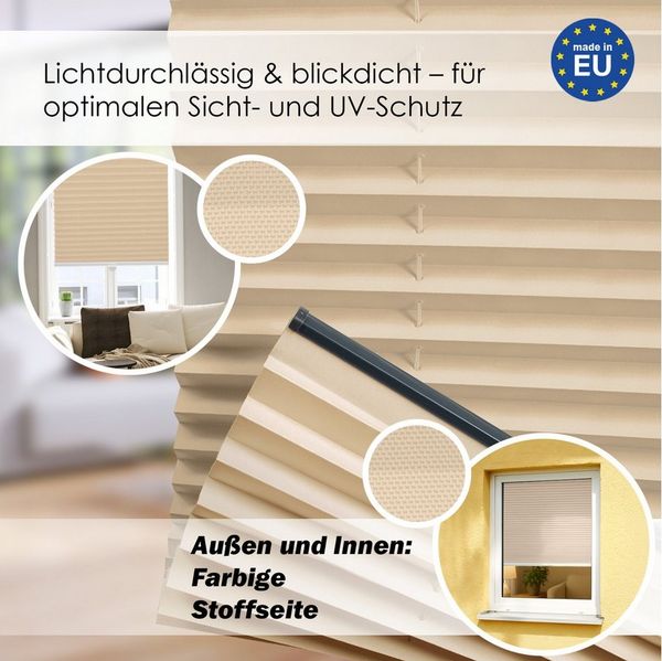 DomDeco Plissee Premium Plissee ohne Bohren, Sichtschutz, lichtdurchlässig, blickdicht, Klemmfix, Klemmfix, UV-beständig, modernes Design, stufenlos