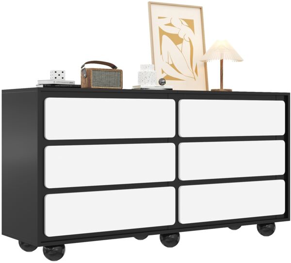 Merax 140cm Sideboard, stilvolle Kommode mit sechs Schubladen – Frisiertisch im modernen Design, Weiß & Schwarz Bild 10