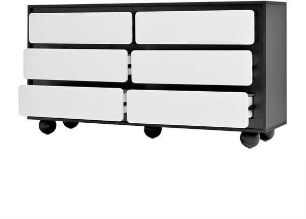 Merax 140cm Sideboard, stilvolle Kommode mit sechs Schubladen – Frisiertisch im modernen Design, Weiß & Schwarz Bild 7