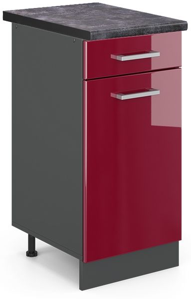 Küchenunterschrank R-Line Rot Hochglanz 40 cm , AP Anthrazit Vicco