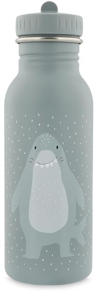 Trixie Baby Trinkflasche aus Edelstahl, 350ml/500ml, Auslaufsicher, mit Tragekordel, Schlanke Form für Kleine Hände, Bruchsicher, ab 3 Jahren (Mr. Shark, 500ml)