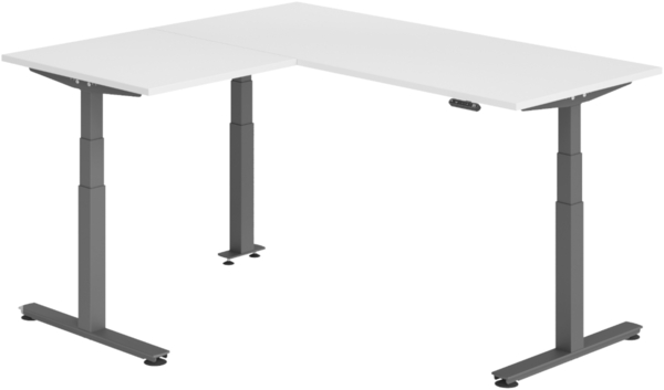 bümö Eckschreibtisch elektrisch höhenverstellbar L-Form: 180 x 160 cm in weiß, Gestell graphit - Stehschreibtisch mit Memory-Steuerung, elektrischer XXL Schreibtisch für die Ecke, XDSMW-1908-W-G