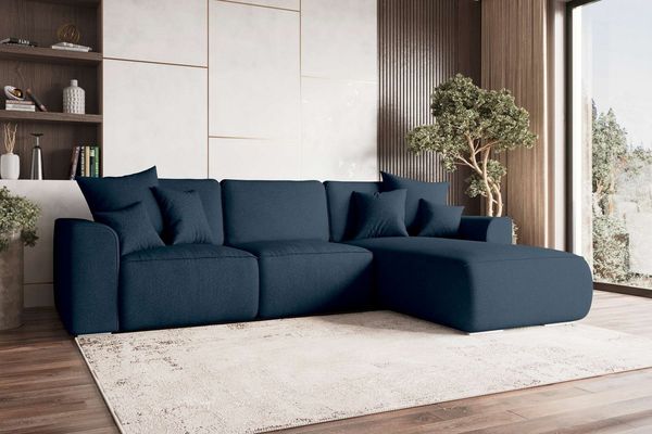 99rooms Gusto Ecksofa Strukturstoff NEVE Dunkelblau Rechts mit Schlaffunktion