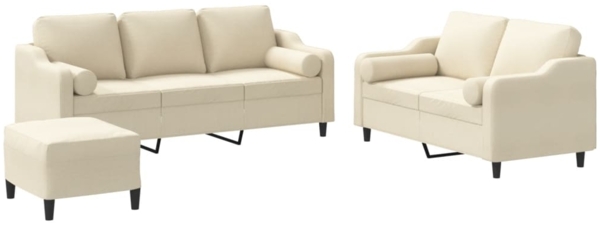 vidaXL 3-tlg. Sofagarnitur mit Kissen Creme Stoff 3201860
