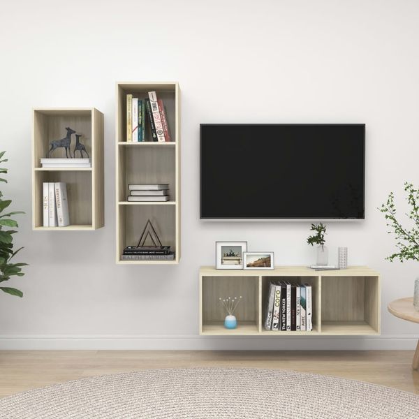 3-tlg. TV-Schrank, TV Board Sonoma-Eiche Holzwerkstoff