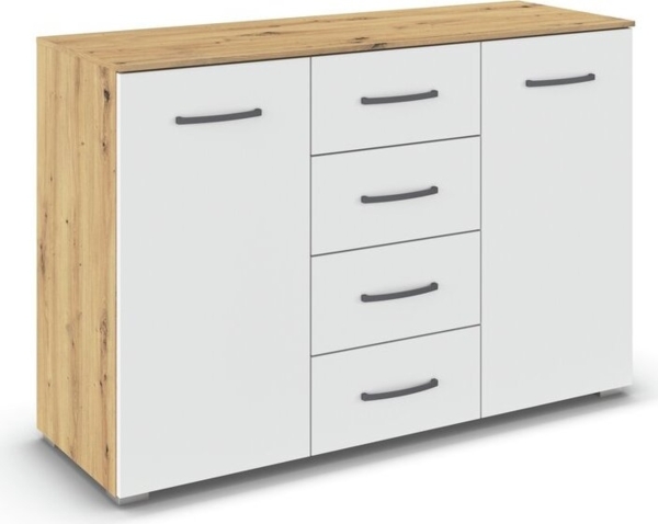 rauch Aditio Box, Kommode, 2-türig, 4 Schubladen, mit Softclose-Funktion, Farbe Weiß/Eiche Artisan, BxHxT 120x81x42cm Bild 3