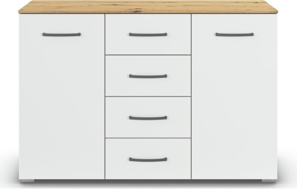 rauch Aditio Box, Kommode, 2-türig, 4 Schubladen, mit Softclose-Funktion, Farbe Weiß/Eiche Artisan, BxHxT 120x81x42cm Bild 2