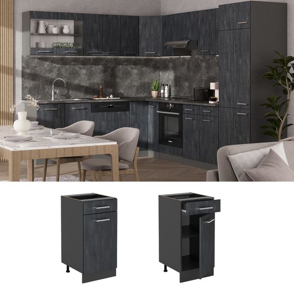 Küchenunterschrank R-Line Schwarz Beton 40 cm AP Anthrazit Vicco Bild 2
