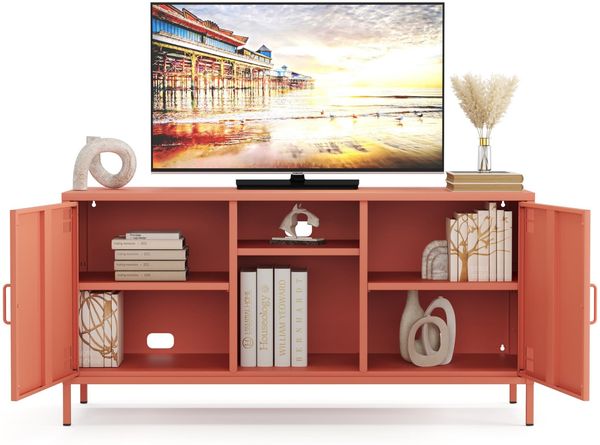 Metall Möbel Pera3, TV-Schrank 3 Regale - 130,5 x 40 x 64,5 cm Lachsfarben