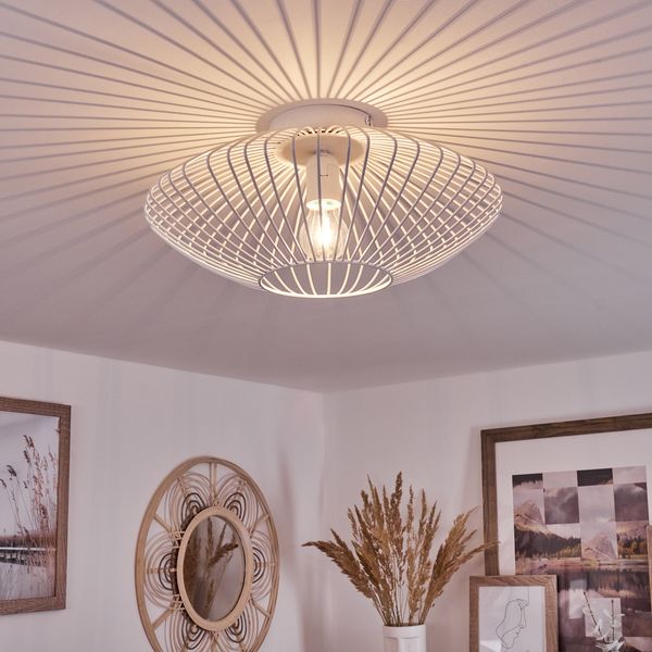 hofstein Deckenleuchte »Pieris« runde Deckenlampe aus Metall in Weiß, ohne Leuchtmittel, Retro-Leuchte mit Lichteffekt durch Gitter-Optik, Ø40cm, E27