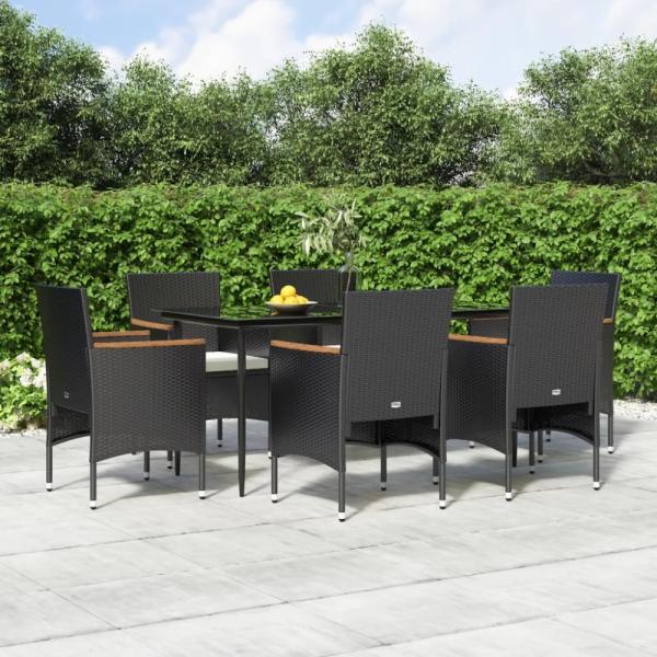 vidaXL 7-tlg. Garten-Essgruppe mit Kissen Schwarz 3156641