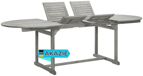 Garten-Esstisch VEGO Grau (160-240)x100x75 cm Massivholz Akazie Oval | Gartentisch Holz klappbar Outdoortisch Terrassentisch verstellbar