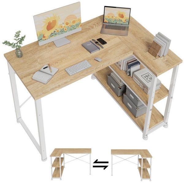 HOMALL Computertisch Eckschreibtisch Reversibel L Förmiger Schreibtisch mit Regal (120/140/160cm,PC Tisch,L-Computertisch,Schreibtisch,Geeignet für Büro, Arbeitszimmer)