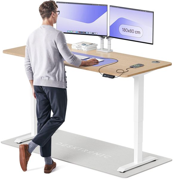 Desktronic Höhenverstellbarer Schreibtisch aus Bambus (160x80 cm) – Elektrisch höhenverstellbar mit flüsterleisem Dual-Motor & Touchscreen – Hohe Tragfähigkeit – Stehtisch HomePro