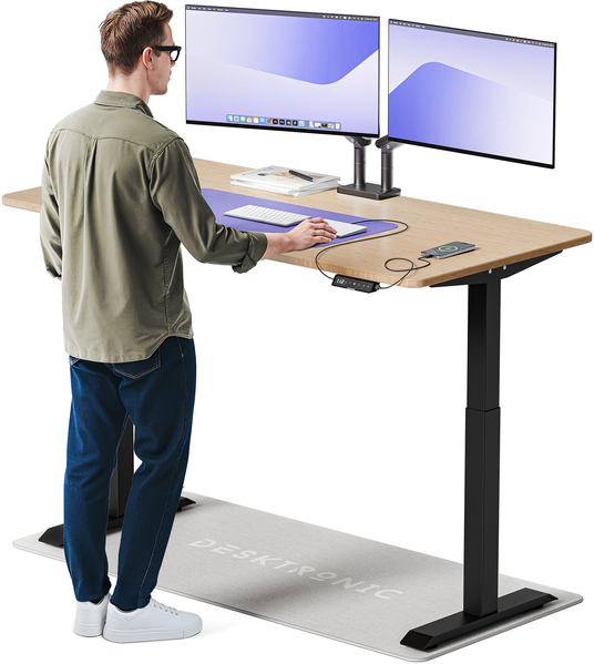 Desktronic HomeOne Elektrisch höhenverstellbarer Schreibtisch 160x80cm Bambus/Schwarz mit Memory-Funktion, Anti-Kollisions Technologie, USB-A und USB-C-Ladeanschlüssen