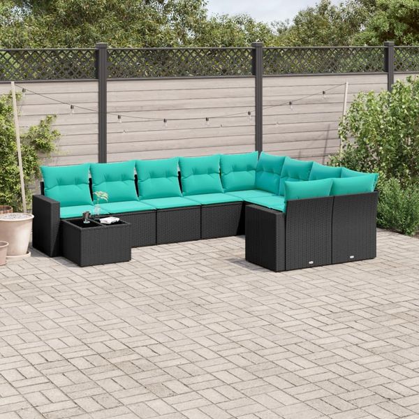 vidaXL 10-tlg. Garten-Sofagarnitur mit Kissen Schwarz Poly Rattan 3219447