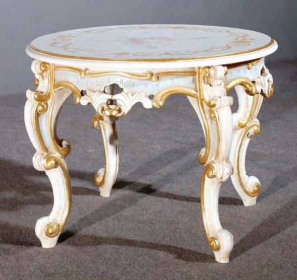 Casa Padrino Luxus Barock Beistelltisch Weiß / Mehrfarbig / Gold Ø 60 x H. 48 cm - Prunkvoller Massivholz Tisch - Barock Wohnzimmer & Hotel Möbel - Luxus Qualität - Made in Italy