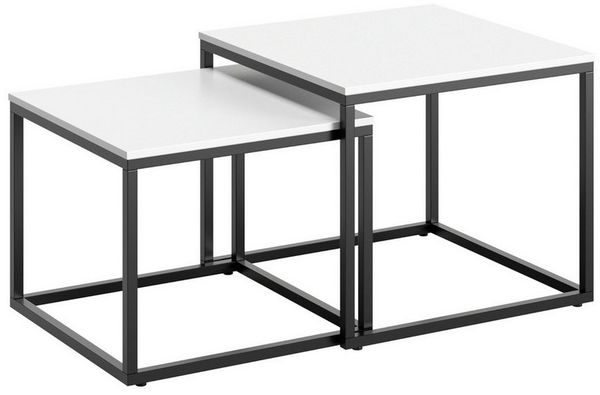 Home Collective Couchtisch Kleiner 2er Set aus Holz, Wohnzimmertisch Modern (Beistelltisch Set 2 in 1 mit Metallgestell, Büro Beistelltisch Loft Design TWIN, kratzfeste Oberfläche, Set 2 in 1), Quadratisch in Weiß, für Wohnzimmer