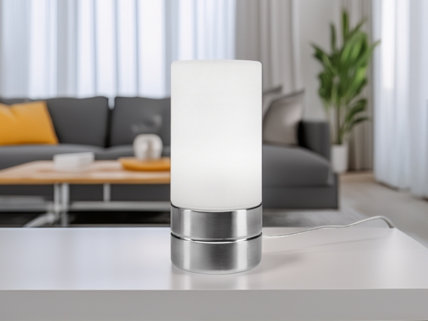 Kleine Tischlampe SARNO mit Touch Dimmer und Glasschirm, Höhe 20cm