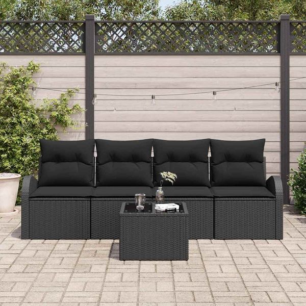 vidaXL Gartensofa-set mit Speicher 5 pcs Schwarz Poly-Rattan 3354582
