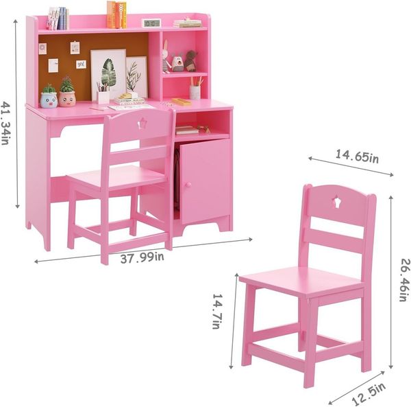 GarveeMore Kinderschreibtisch Kindertisch und Stuhl Set, mit Hutch, Aufbewahrungsschrank, Holztisch