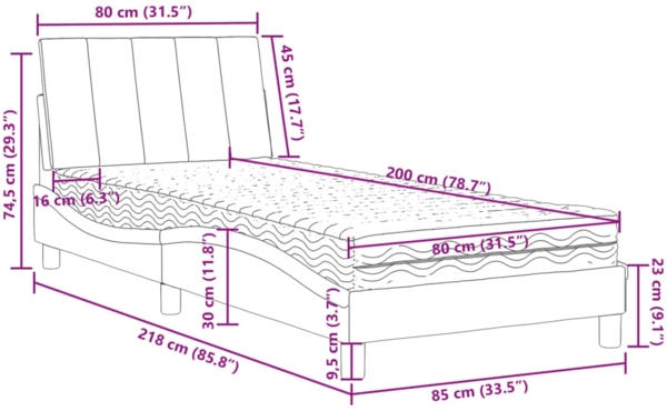 vidaXL Bett mit Matratze "Hanko" Dunkelgrau 80x200 cm Samt 3208563 Bild 10