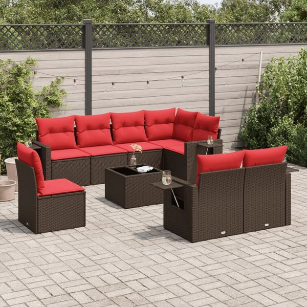 vidaXL 9-teiliges Gartensofa-Set mit Kissen, braun, Polyrattan 3220453