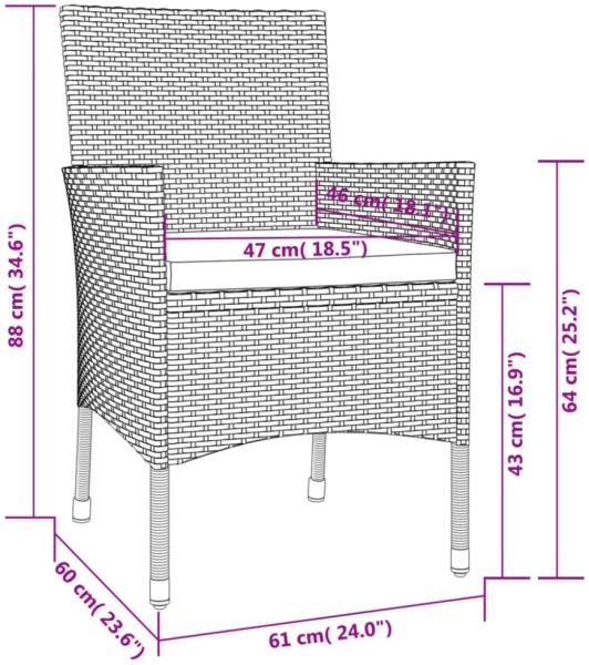 vidaXL 3-tlg. Garten-Bistro-Set mit Kissen Grau Poly Rattan 3187434 Bild 8