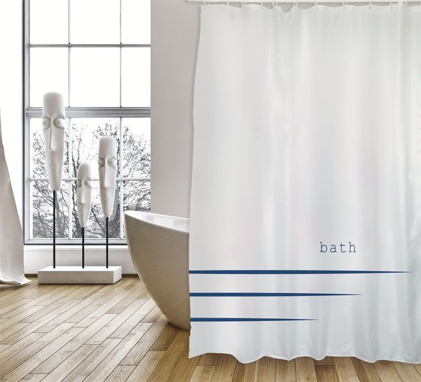 Cotexsa by MSV Premium Anti-Schimmel Textil Duschvorhang - Anti-Bakteriell, waschbar, 100% wasserdicht, mit 12 Duschvorhangringen - Polyester, „Bath “ Weiß 180x200cm – Made in Spain
