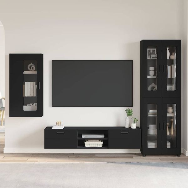 vidaXL TV-Schrankset mit Schubladen FLORIN 3 pcs Schwarz Holzwerkstoff 3397945