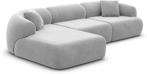 Samtstoff Ecksofa Monteluna L Form - Samtstoff - hellgrau - Links