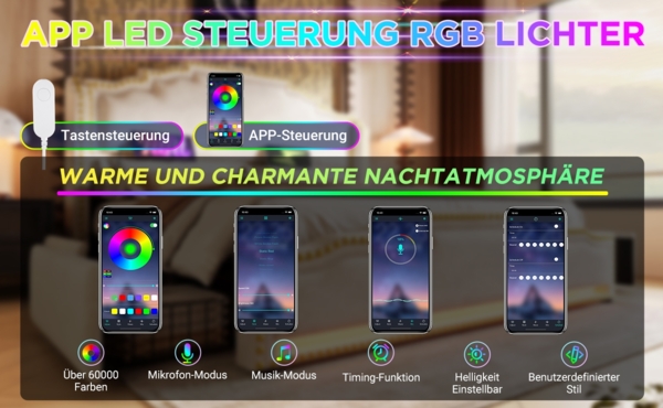 Polsterbett 160x200 cm aus Samt mit Stauraum, LED-Beleuchtung und USB- & Type-C-Anschlüssen Bild 8