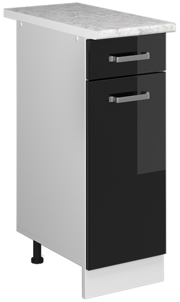 Küchenunterschrank R-Line Schwarz Hochglanz 30 cm , AP Marmor Vicco