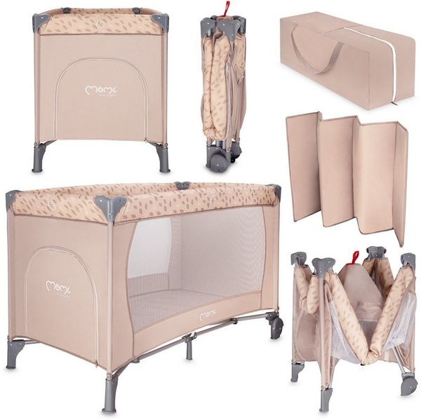 Momi BELOVE Reisebett für Kinder bis 15 kg Körpergewicht, B65 x L125 x H78 cm (faltbar 21 x 23 x 80 cm), Kinderreisebett mit Matratze, 2 Rädern, Transporttasche