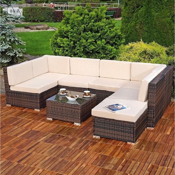 Melko Gartenlounge-Set Sitzgruppe Gartenlounge Sitzgarnitur Set aus Polyrattan XXL Lounge, (Set, 8-tlg, Lounge), Kissen inkl. Reißverschluss, daher abnehm- und waschbar