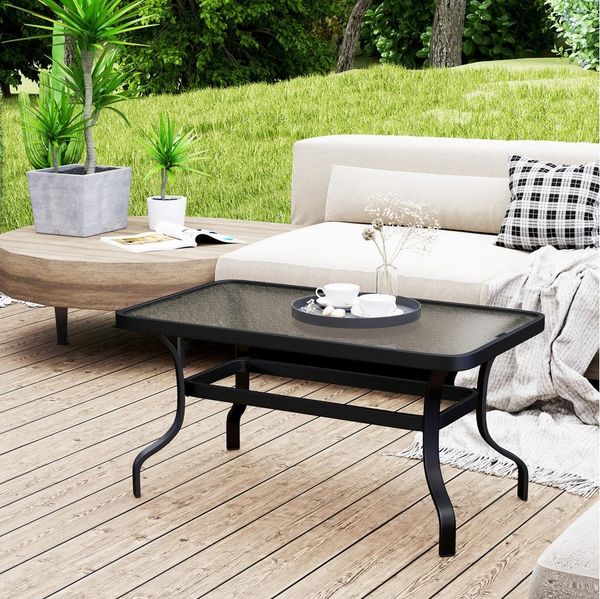 Outsunny Beistelltisch Hartglas, mit Wellendesign, Abgerundete Ecke (Kaffeetisch, 1-St, Rechteckiger Couchtisch), Gartenmöbel für Wohnzimmer, Garten, Terrasse, Balkon