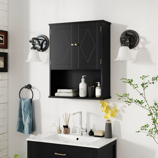 COSTWAY Hängeschrank Badezimmerschrank mit verstellbarem Regal 60x21x75cm