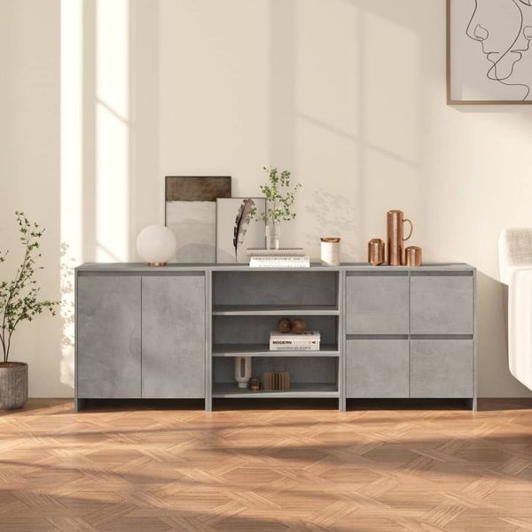 vidaXL 3-tlg. Sideboard Betongrau Holzwerkstoff [3098076]