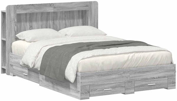 vidaXL Bettgestell mit Stauraum Grau Sonoma 160 x 200 cm Holzwerkstoff 3433887