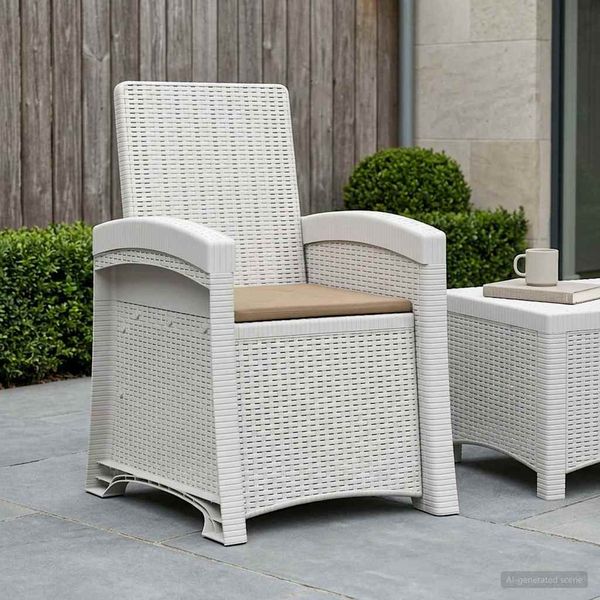 vidaXL Liegesessel Garten Rattan-Optik Weiß und Taupe PP 8012010