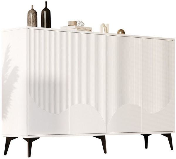 Merax Sideboard mit verstellbaren Einlegeböden (160x35x100 cm, Wohnzimmerschrank, Eckschranke, Highboard), Kommode mit 4 Türen und Metallbeine, Anrichte, Breit: 160cm