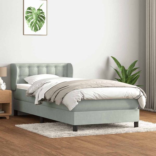 vidaXL Boxspringbett mit Matratze Hellgrau 90x210 cm Samt 3317847