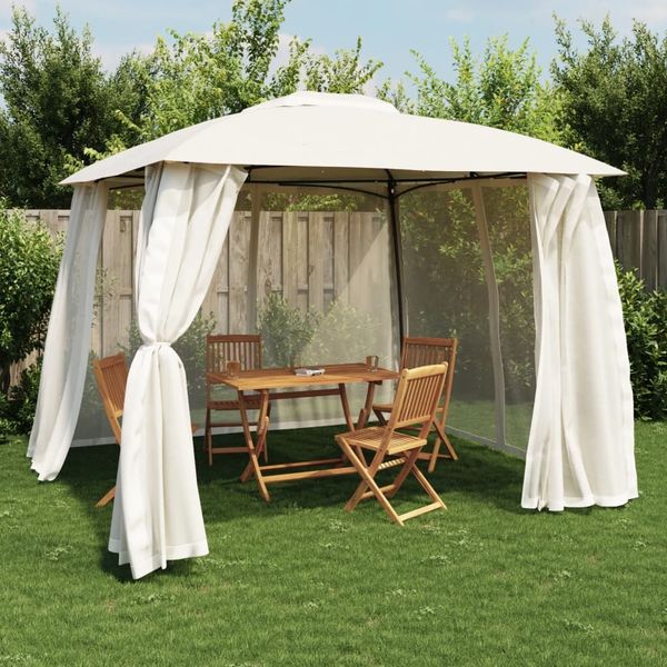 vidaXL Pavillon mit Doppeldach & Netzwänden Creme 2,93x2,93 m Stahl 368448