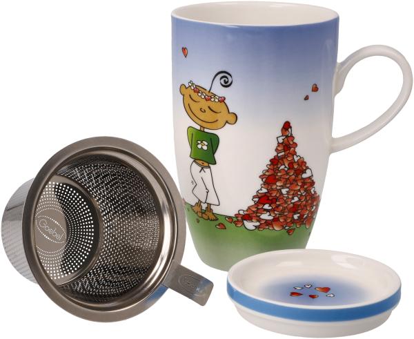 Goebel Teetasse mit Deckel und Sieb Der kleine Yogi - Für Dich gesammelt, Becher, Fine Bone China, Bunt, 450 ml, 54102821